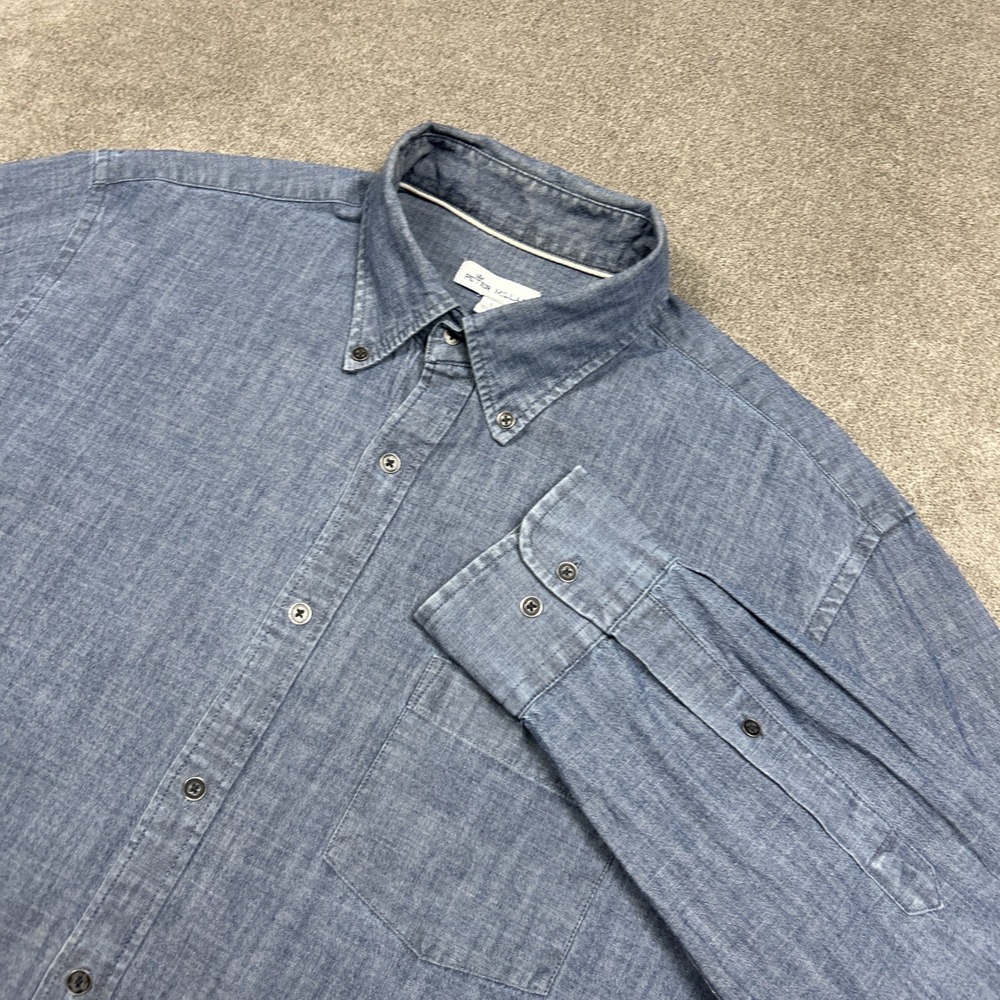 Peter Millar Shirt Mens Large Blue Chambray Long Sleeve Button Down Stretch